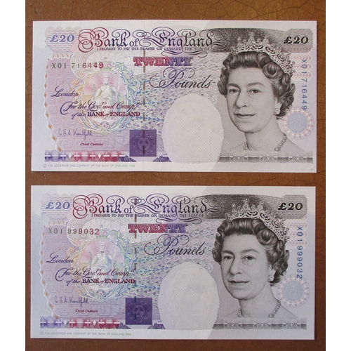 417 - G.E.A. Kentfield. £20 range with X01 716449 first run from circulation, X01 999032 first run and Y26... 