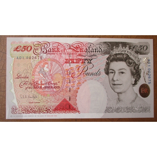 419 - G.E.A. Kentfield. £50 collection, generally uncirculated with A01 002675 first run, A02 first series... 