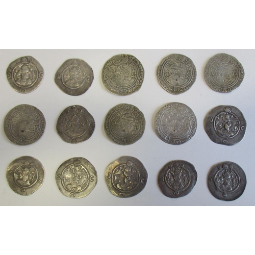 1051 - Sassanian Empire. Drachm range in mixed condition, some plugged. Qty 15 (R)