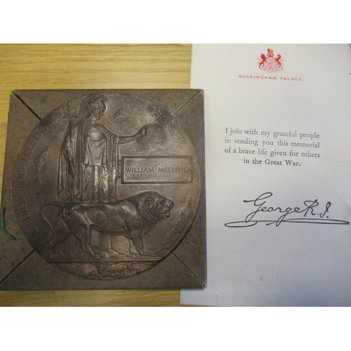 100 - WW1 Memorial Plaques to:
1. Charles Edward Ryan, discoloured and mounting attachment removed from re... 