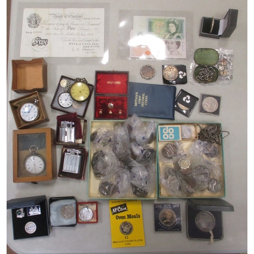 1021 - Assortment of coins, banknotes, commemorative medals, watches, etc, generally fair/fine to very fine... 