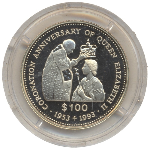 1054 - Tuvalu. 1993 Coronation Anniversary of Queen Elizabeth II gold proof $100 FDC. (See photo) (Y)