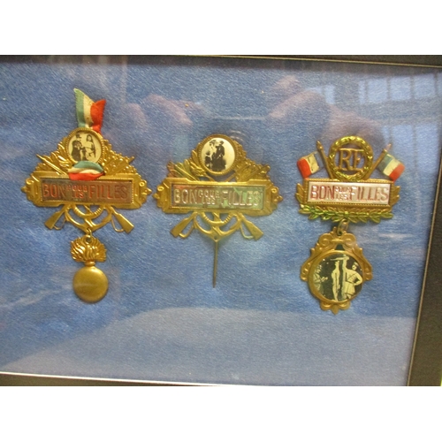 131 - France. Patriotic medal and pin collection presented in 5 trays, with French 75s, Serbian Days, Orph... 