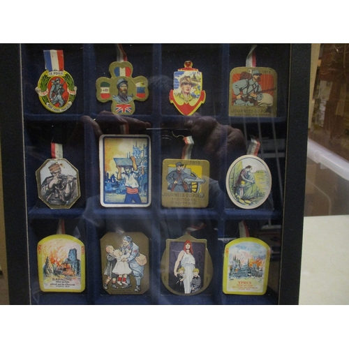 133 - France. Collection of patriotic and fund raising paper and card pins in 3 trays, with Soldiers Days,... 