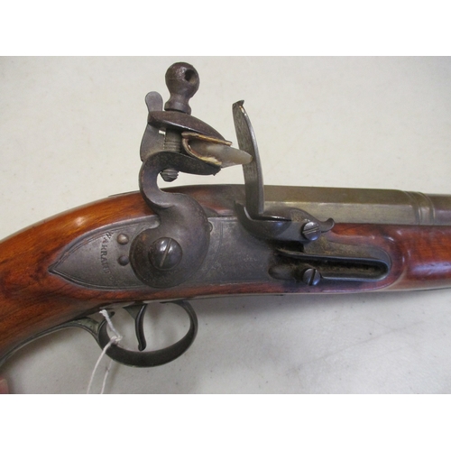 149 - Flintlock Blunderbuss pistol by Woolley, Sargant & Fairfax, 23.5cm two stage brass barrel with ring,... 