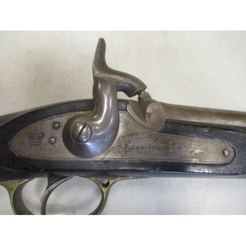 151 - Percussion cap rifle converted from flintlock and probably shortened, lockplate marked with Victoria... 