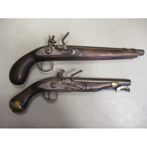 155 - Range of reproduction flintlock pistols with:
1. Good quality copy, lockplate marked Tower and crown... 