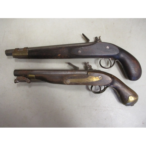 155 - Range of reproduction flintlock pistols with:
1. Good quality copy, lockplate marked Tower and crown... 