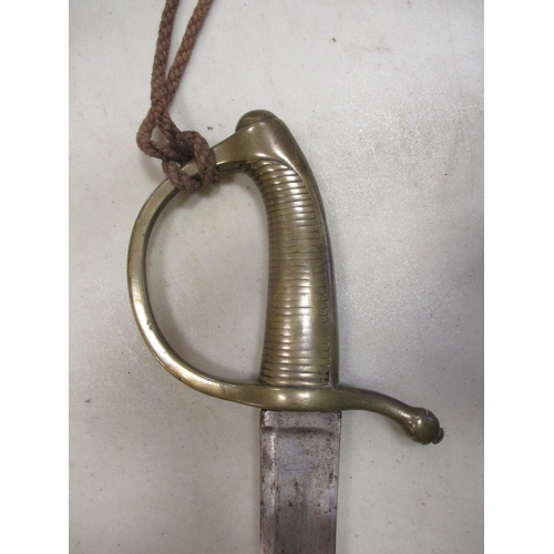 185 - Russian Model 1817 Infantry Hanger sword and scabbard, brass grip and knucklebow dated 1831 and with... 