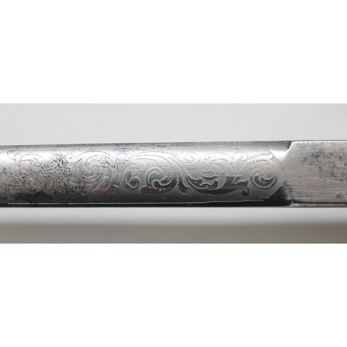 201 - Circa 1890 Pattern British Diplomatic court sword and scabbard, 30% of blade ornately etched, knuckl... 