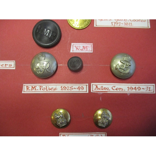 230 - 1800s to date Royal Marines button collection wire mounted on board for display including General's ... 