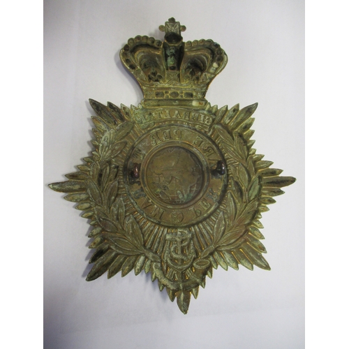 232 - Royal Marines Light Infantry QV OR's brass helmet plate, Gibraltar in scroll atop wreath with fouled... 