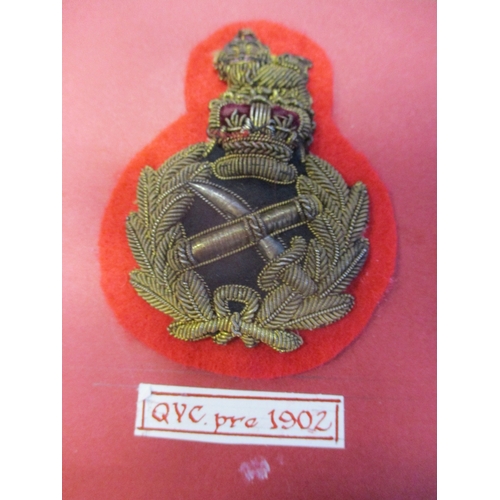 235 - Royal Marines Officers Cap & Collar Badge Collection wire or gum attached to board for display with ... 