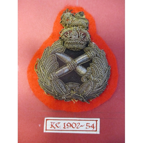 235 - Royal Marines Officers Cap & Collar Badge Collection wire or gum attached to board for display with ... 