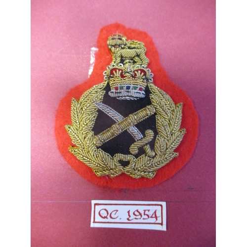 235 - Royal Marines Officers Cap & Collar Badge Collection wire or gum attached to board for display with ... 