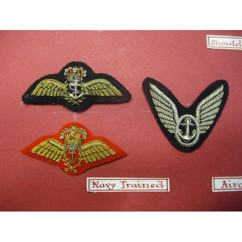 236 - Royal Marines Mess Dress Insignia collection gum attached to board for display with rank badges from... 