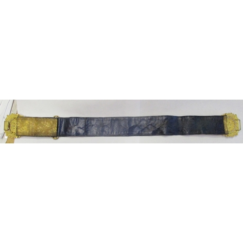 238 - Royal Marines lady's gold dress belt, blue leather backing, silver, gilt and brass waist clasp, belt... 