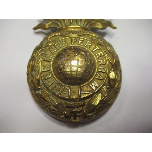 239 - Royal Marine Artillery 1879-1905 OR's helmet plate, fused grenade Gibraltar in scroll atop wreath, P... 