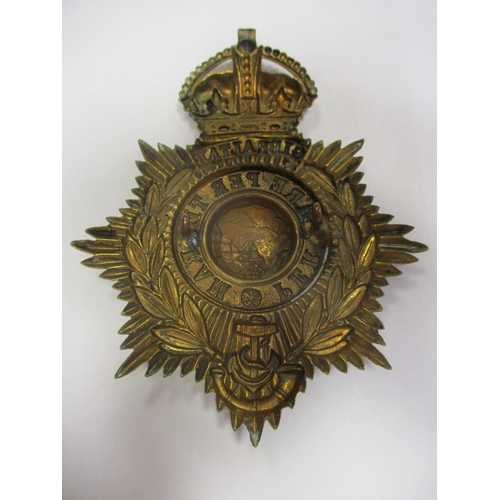 240 - Royal Marines Light Infantry 1902-05 OR's brass helmet plate, Gibraltar in scroll atop wreath with f... 