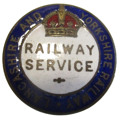 263 - WW1 era enamel badges with:
1. Lancashire and Yorkshire Railway around edge in blue enamel, Railway ... 