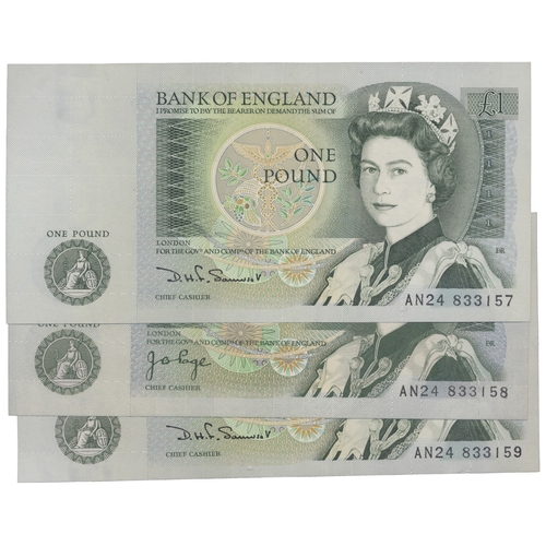 347 - J.B. Page. £1 AN24 833158 uncirculated in the new colours used for D.H.F. Somerset, supported on eit... 