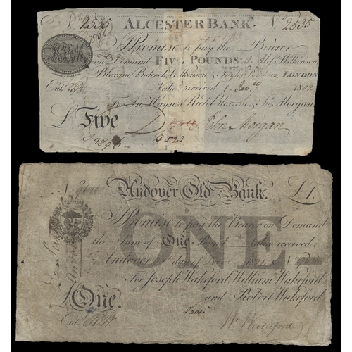 441 - GB local 1800's range generally poor to fine with £5 Alcester Bank 1802, Banbury Old Bank 1834 cut c... 