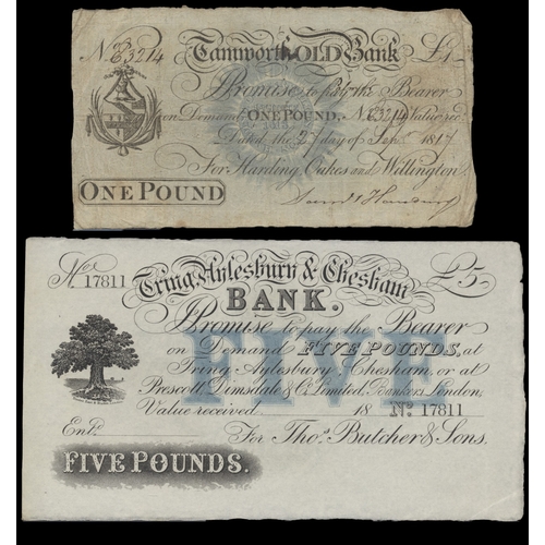 442 - GB local 1800's range generally poor to fair with £10 Taunton Bank 18-- unissued, £5 Tring, Aylesbur... 