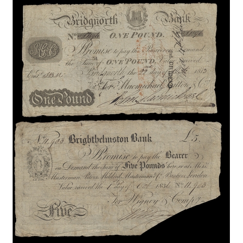 443 - GB local 1800's range generally poor to fair with £5 Brighthelmston Bank 1836, Burlington and Driffi... 