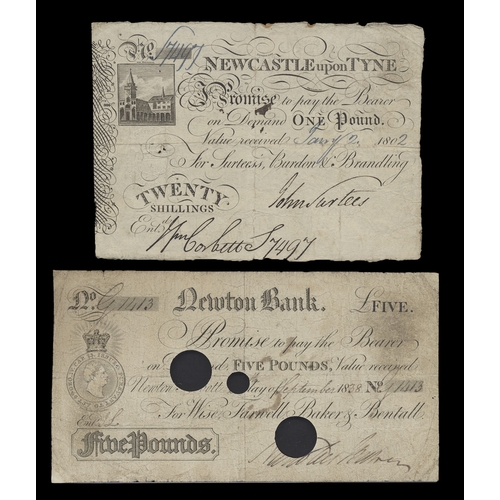 445 - GB local 1800's range generally poor to fair with £5 Nantwich Old Bank 1812, Newton Bank 1838 punch ... 