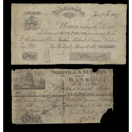 445 - GB local 1800's range generally poor to fair with £5 Nantwich Old Bank 1812, Newton Bank 1838 punch ... 