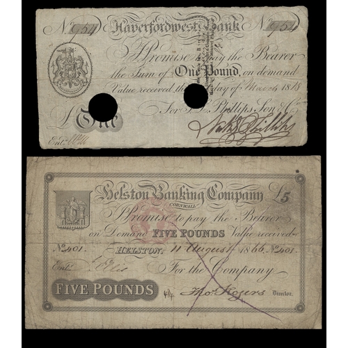 446 - GB local 1800's range generally poor to fair with £10 Hereford, Ross & Archenfield Bank 1862, £5 Gla... 