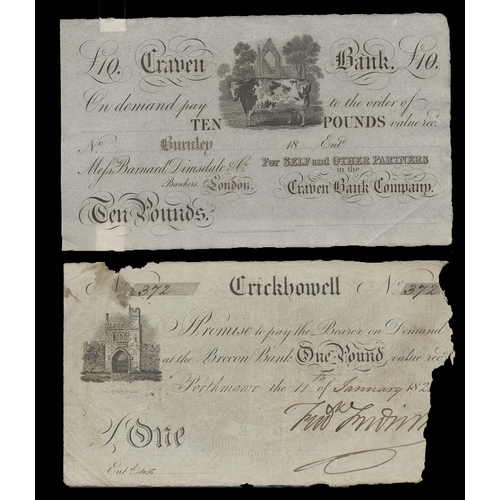 449 - GB local 1800's range generally poor to fair with £10 Craven Bank unissued 18--, £5 Chipping Norton ... 