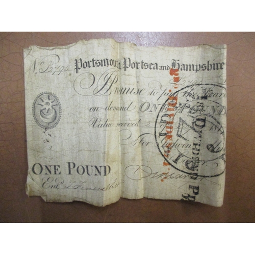 450 - Local issues. Portsmouth, Portsea & Hampshire Bank 1817 £1 poor with dividend handstamps (4) all com... 