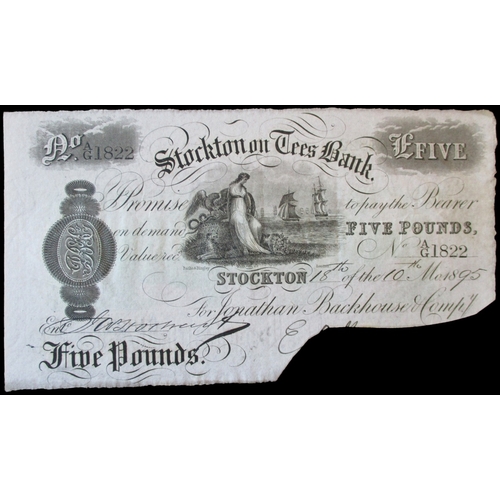 451 - GB local range with £5 Stockton on Tees Bank 1895 cut cancelled good very fine, Two pounds Newark Ba... 