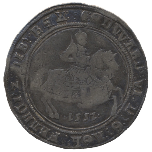 551 - Edward VI. 1552 crown, king on horseback with date below horse. R shield on cross, mm.tun in Westmin... 