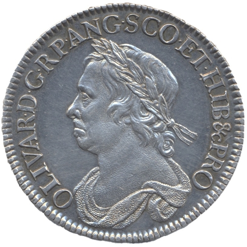 567 - Oliver Cromwell. 1658 half crown HIB type legend, Draped laureate bust left, legend around, R. Crown... 