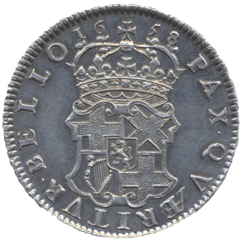 567 - Oliver Cromwell. 1658 half crown HIB type legend, Draped laureate bust left, legend around, R. Crown... 