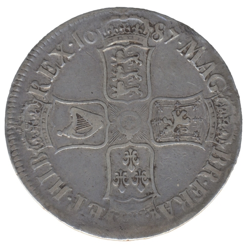 571 - James II. 1687 TERITO crown in Westminster box with certificate fair. (S.3407) (See photo) (Y)