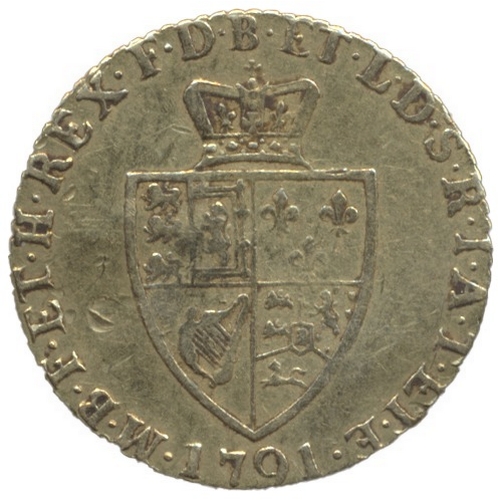 576 - 1791 half guinea, fifth laurel, 'spade' shaped shield on reverse with date below, fine. (See photo) ... 