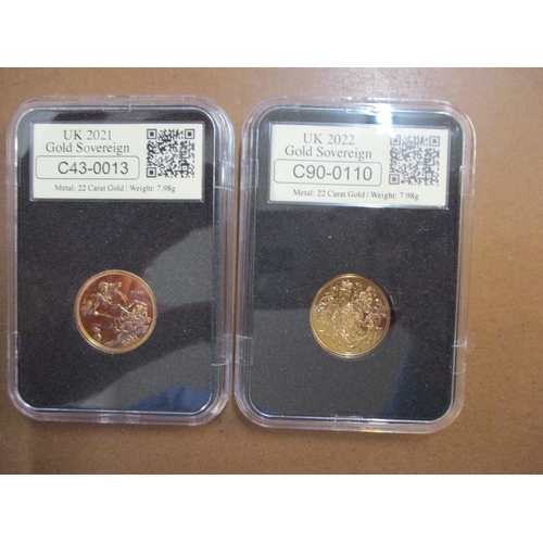 597 - Investment Gold Lot – documents required. Range of uncirculated sovereigns in date stamp plastic hol... 