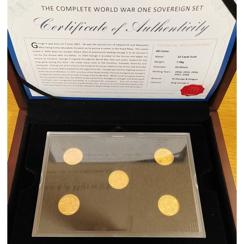 600 - Investment Gold Lot – documents required. The Complete World War One sovereign set boxed with certif... 