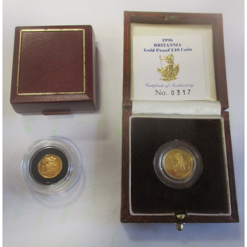 608 - Investment Gold lot - documents required. Pair of gold proofs FDC, with 1996 £10 Britannia and 2009 ... 