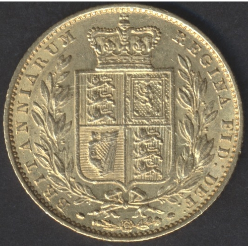 619 - Investment Gold Lot – documents required. 1855 shield sovereign extremely fine. (Y)