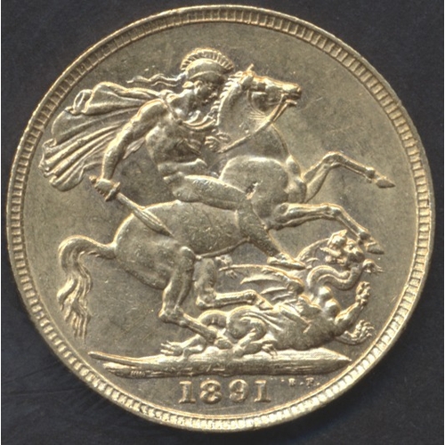 634 - Investment Gold Lot – documents required. 1891 sovereign near extremely fine. (Y)