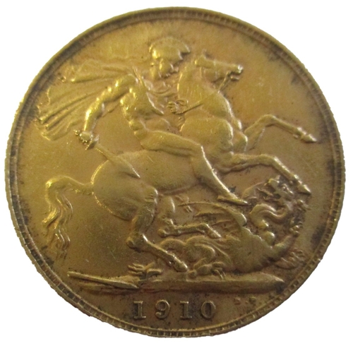 681 - Investment Gold lot - documents required. 1910 sovereign near very fine. (Y)