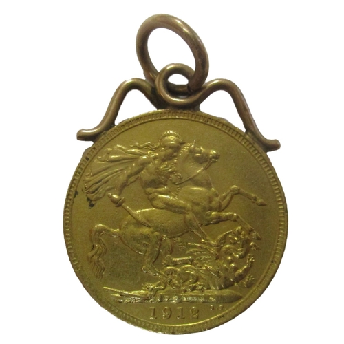 691 - Investment Gold lot - documents required. 1912 sovereign fine in pendant mount. (Y)