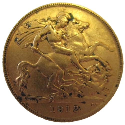 696 - Investment Gold lot - documents required. 1912 half sovereign fine. (Y)