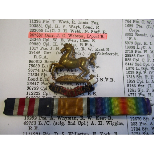 70 - WW1 Military Medal, BWM and Victory Medal to 267687 Dmr J.C. Webster 2/7 L'Pool R. (6083 Pte J.C. We... 