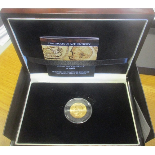 710 - Investment Gold lot - documents required. 1918I sovereign very fine, in modern box with London Mint ... 