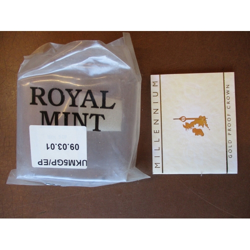 750 - Investment Gold Lot – documents required. 2000 £5 Millennium boxed gold proof FDC. (Y)